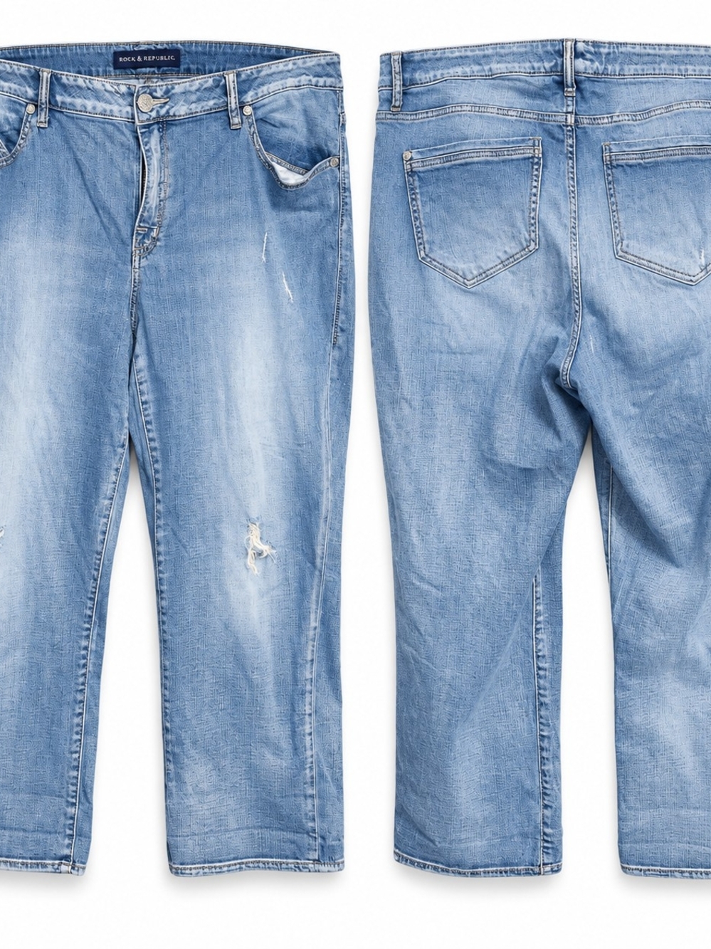 Rock & Republic Size 22 Light Wash Distressed Straight Leg Jeans Y2K Casual Stre